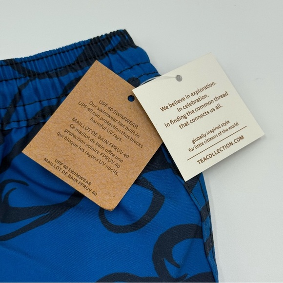 Tea Collection Boys Shortie Swim Trunks Ocean Blue Navy Waves Size 2 NWT - Picture 7 of 8